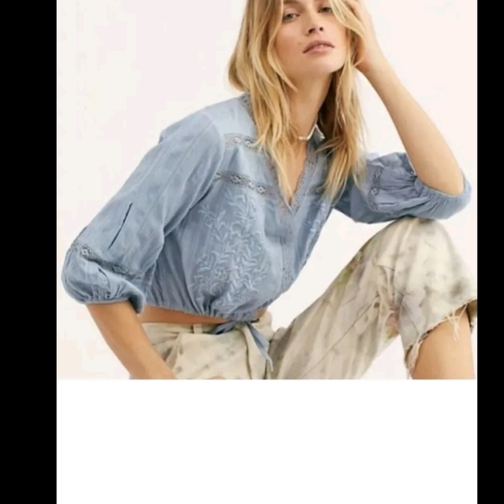 Free people follow your heart peasant blouse crop top sz large embroidery